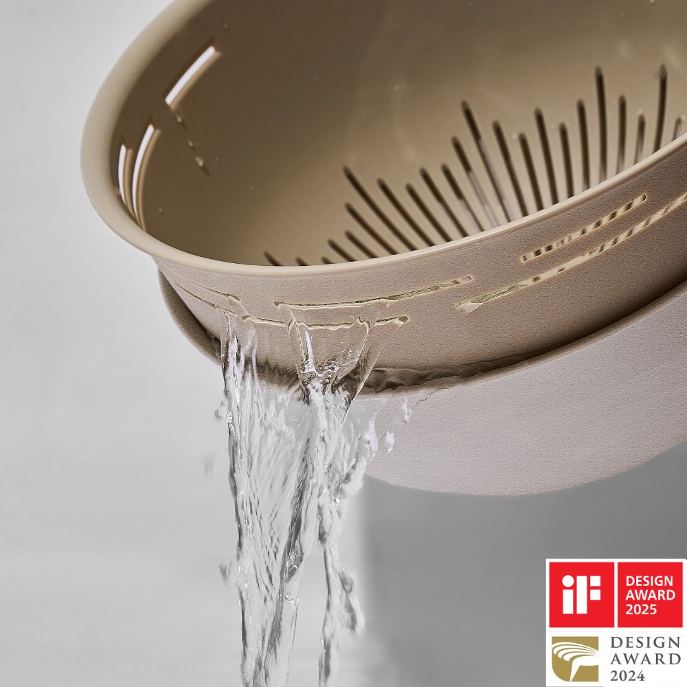 DéSuí食品級多功能瀝水籃組,內籃象牙白+外籃奶茶色 16L